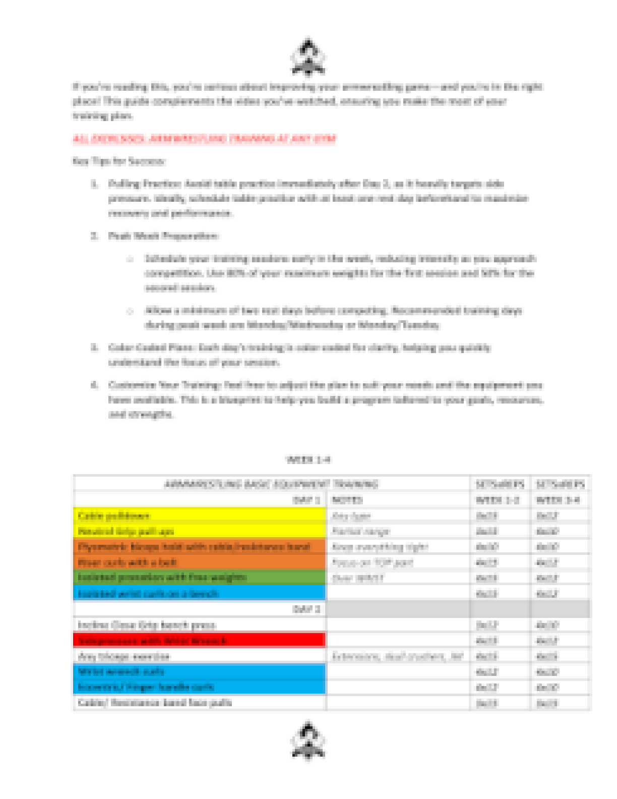 Armwrestling Academy Beginner Course Screenshot Training Plan Page 1
